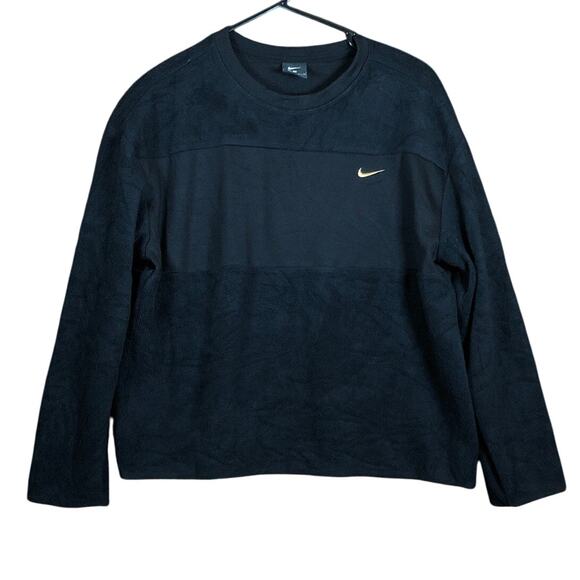 Nike Womens Sweatshirt Black Gold Icon Clash Therma Fleece Crew Stretch Small - Picture 1 of 12